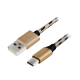 USB 2.0 Type-C cable, 2m, C/M to USB-A/M, nylon, black/gold