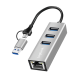 LogiLink USB 3.2 Gen 1 hub, 3x USB-A, 1x RJ45, 2-in-1 connection cable, silver