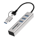 LogiLink USB 3.0 hub, 3x USB-A, SD/microSD slot, 2-in-1 connection cable, 5 Gbit/s, silver